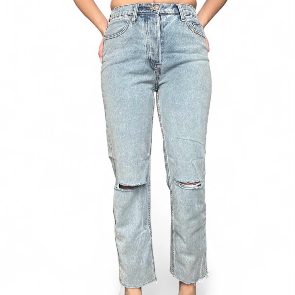 Princess Polly Light Blue Distressed Straight Leg Jeans